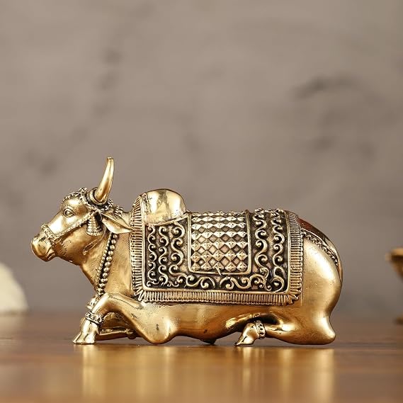 UGRA Premium Brass Nandi Statue 4 CM / 1.5 inches in Height Gatekeeper of Shiva and Parvati Pack of 1 | Housewarming Gift | Table Top Decor. Pooja Idol.