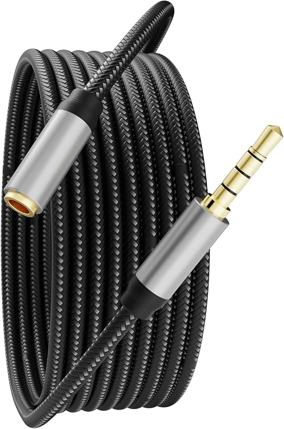 Audio Mic Extension Cable 1Ft,3.5mm Aux Headphone Extender 4-Pole Jack Plug Extension Lead Stereo Male to Female Braided Cord for Headset,TV,Laptop,Phone,Switch Lite,Car,PS4,Xbox and More(1Ft/0.3M)