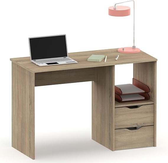 briebe Escritorio con Cajones, Mesa de Ordenador 76x115x50cm (Alto x Ancho x Profundo) 2 Cajones + Estantería, Oficina, Habitación Juvenil, Desk, Tocador Prakt Roble Cambrian