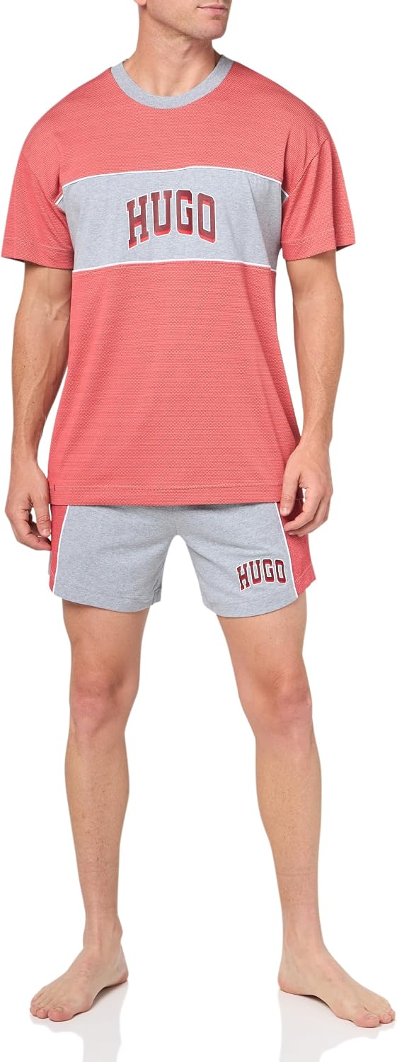 HUGO Mens Big Logo Color Block Tshirt and Matching Shorts