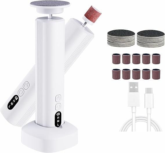 Cordless Electric Foot File Callus Remover - 6-Speed heel scraper for cracked heels,Painless Dead Skin Remover for feet, Rechargeable Foot Grinder Professional Pedicure Tools kits for feet (White)