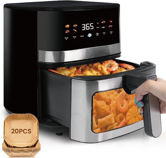5.8QT Digital Air Fryer with Viewing Window, Adjustable Time & Temp, Large Square Basket for Family, Ideal for Frozen Food & Reheating