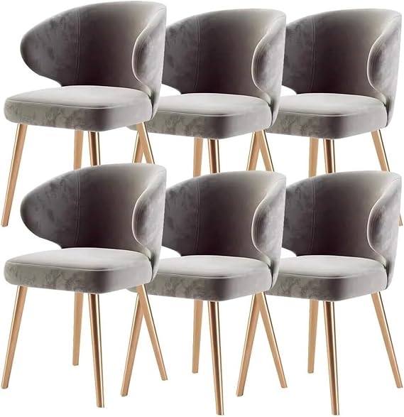 Dining Chair Modern Dining Chairs Set Of 6 Kitchen Lounge Chair with Metal Legs Velvet Seat and Backrests for Living Room Bedroom Condominium(Gris)