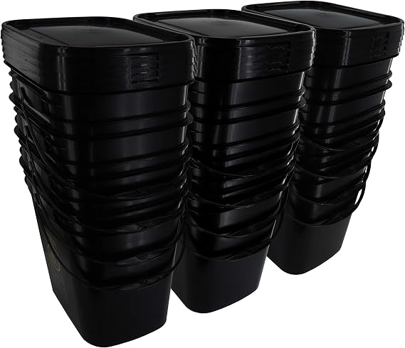 Black Rectangular Bucket 5.3-Gallon Bucket with Black Snap-on Lid, 12 Pack