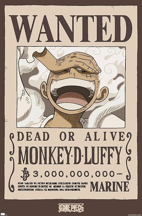 One Piece - Monkey D Luffy Wanted Poster Wall Poster, 22.4L" x 14.7W", Premium Unframed Version