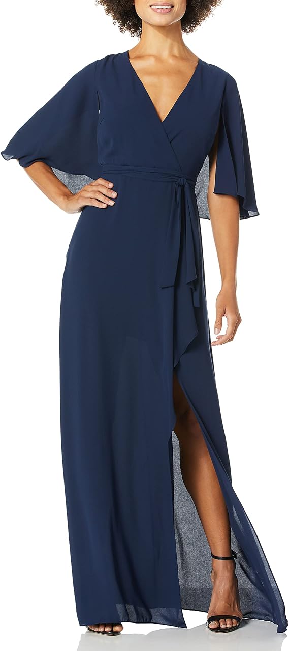 BCBGMAXAZRIA Women's Faux Wrap Capelet Gown