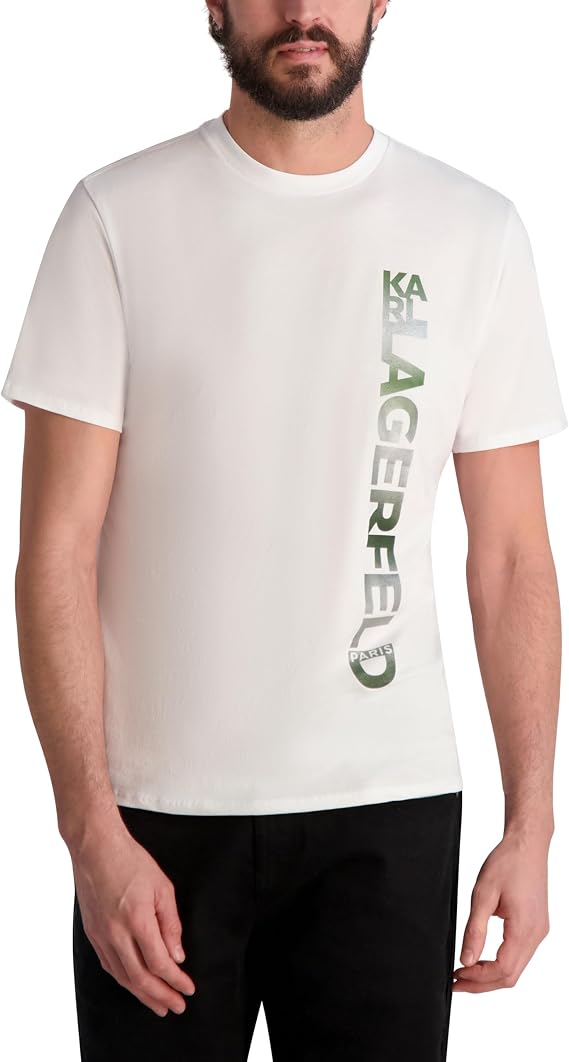Karl Lagerfeld Men's Short Sleeve Crewneck Vertical Karl Logo Graphic Design T-Shirt