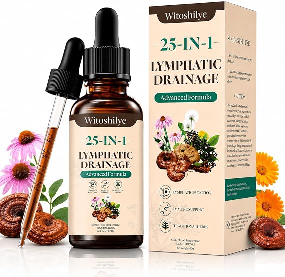 Lymphatic Drainage Supplements Drops for Immune, Cleanse & Detox, Lymph System Support, Liver Health with Echinacea,Calendula,Elderberry,Cleavers Herb,Burdock, Non-GMO, Raspberry Flavor（60 ml）