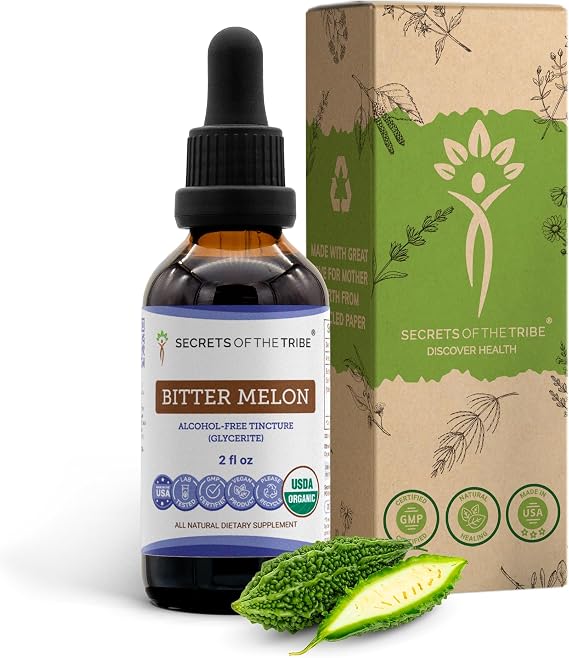 Secrets of the Tribe Bitter Melon USDA Organic | Alcohol-Free Liquid Extract for Energy&Digestive Support | Momordica Charantia Dried Fruit, Antioxidant Vegan Drops (2 fl oz)