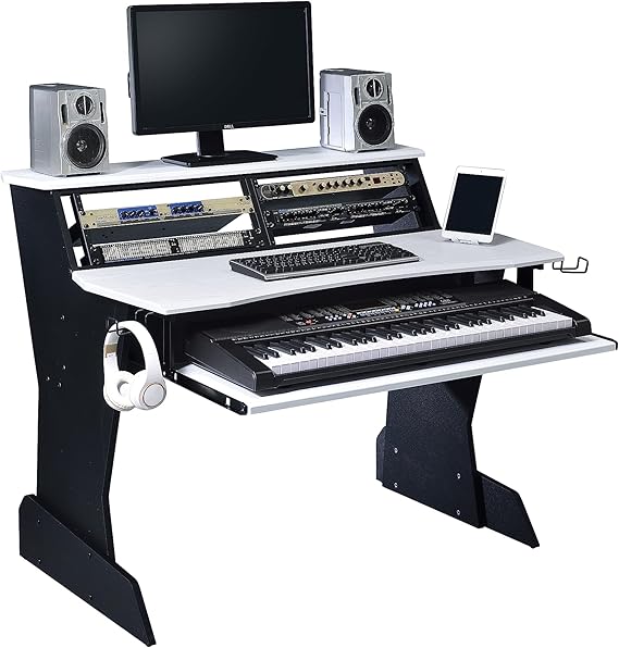 BE200 Series Music Studio Desk Workstation with 2 x 4U Rack (White)