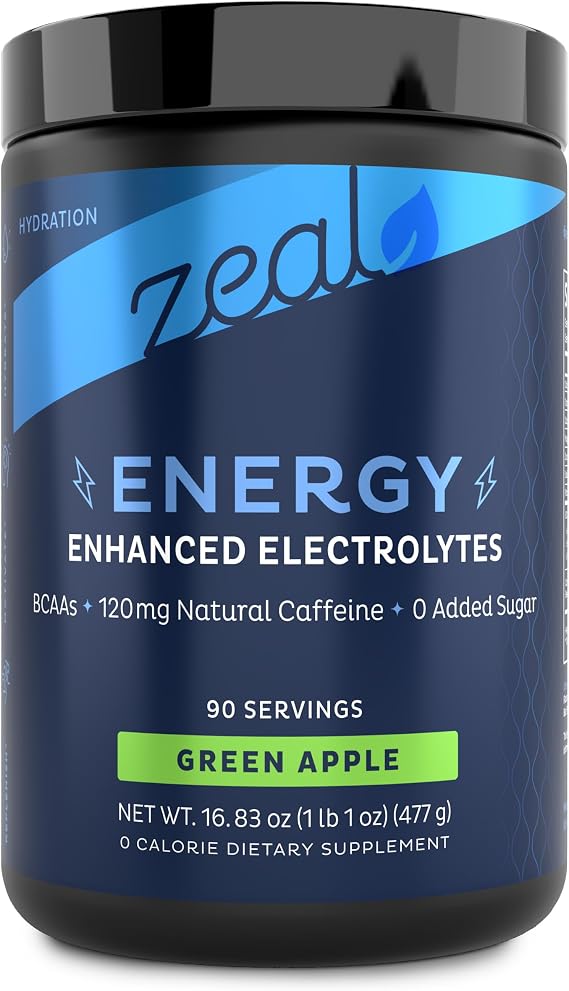 Electrolytes Powder with Caffeine - Enhanced Keto Energy & Hydration Drink Mix - Zero Sugar Electrolyte Powder w BCAAs B-Vitamins Potassium Zinc Magnesium - (90 Servings | Green Apple)