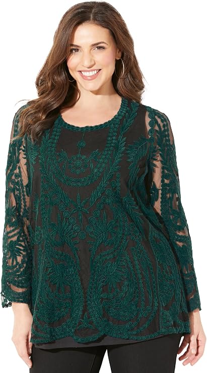 Catherines Embroidered Mesh Top