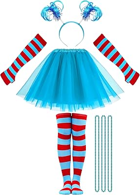 Hikkcos Halloween Costume Tutu Skirt Set Striped Knee Socks 3 Layered Tulle Tutu Skirt, Ponytails Headband for Halloween