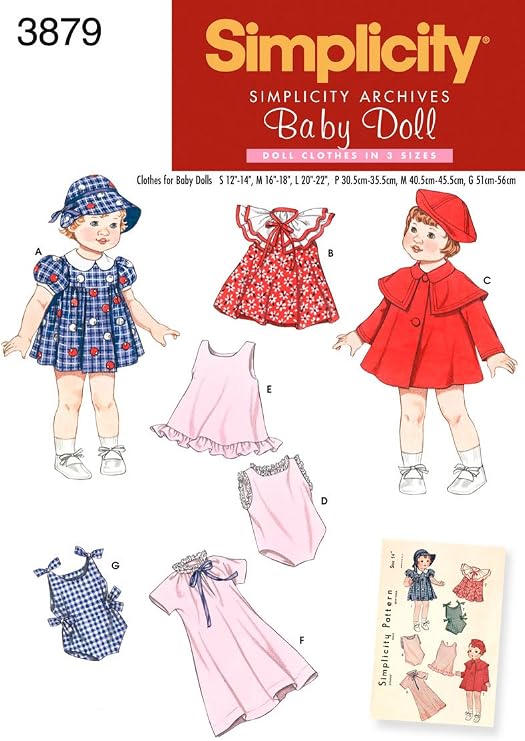 Simplicity Sewing Pattern 3879 Doll Clothes, A (S-M-L)