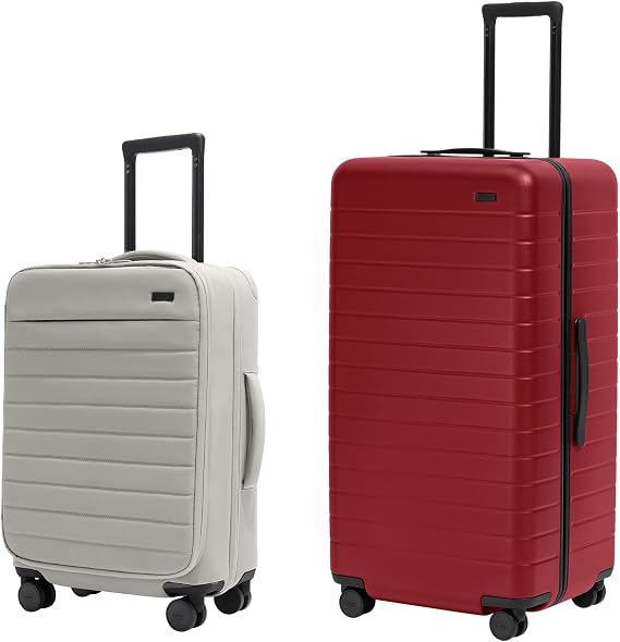 Away Travel Duo: Bigger Carry-On Softside Luggage and 31 inch Hardside Large Trunk Luggage, Cloud Gray & Tango Red