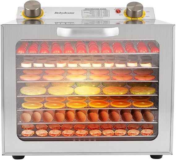 Food Dehydrator Machine, 8 Stainless Steel Trays 400W Commercial Dehydrated Dryer with Heat & Time Control Knob, Food Dryer Machine for Jerky, Fruit, Meat, Herbs
