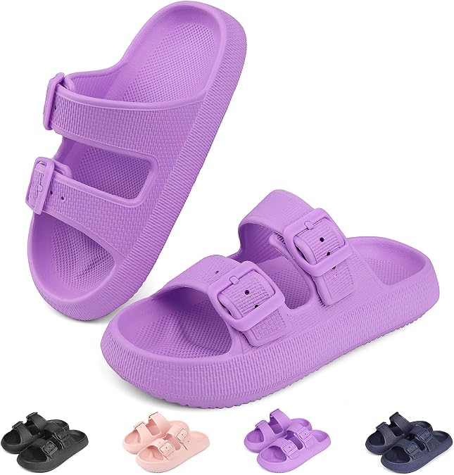Kids Cloud Buckle SlidesBoys Girls Slip On SandalsYouth Adjustable Flip FlopsEVA Summer Slippers Beach Pool Shower Shoes(12 Little Kids - 7 Big Kids)