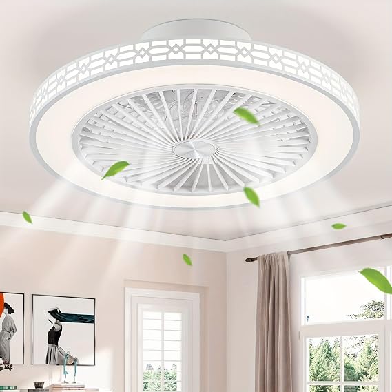 50cm Reversible Ceiling Fans with Lights and Remote,LED Ceiling Fan Light 3000K-6500K Dimmable-Quiet Fan Ceiling Light with 6 Speeds,White Bladeless Fan Light Fixture for Bedroom [Energy Class E]