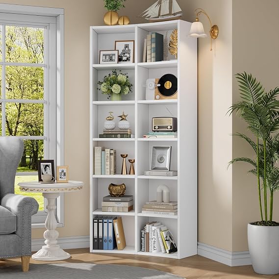 kepptory 71" Tall Corner Bookshelf, 6 Tier L-Shaped Bookcase with Open Storage Shelves, Large Freestanding Corner Shelf Display Rack for Living Room, Bedroom, Home Office, White