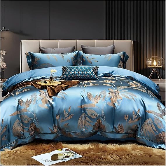Cotton Sateen Classic Bedding Set Gold Duvet Cover Match Silk Silky Bed Sheet Pillowcases Queen King(4Pcs King 220X240cm 4Pcs)