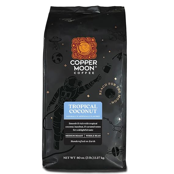 Copper Moon Whole Bean Coffee, Medium Roast, Tropical Coconut Blend, 5 lb
