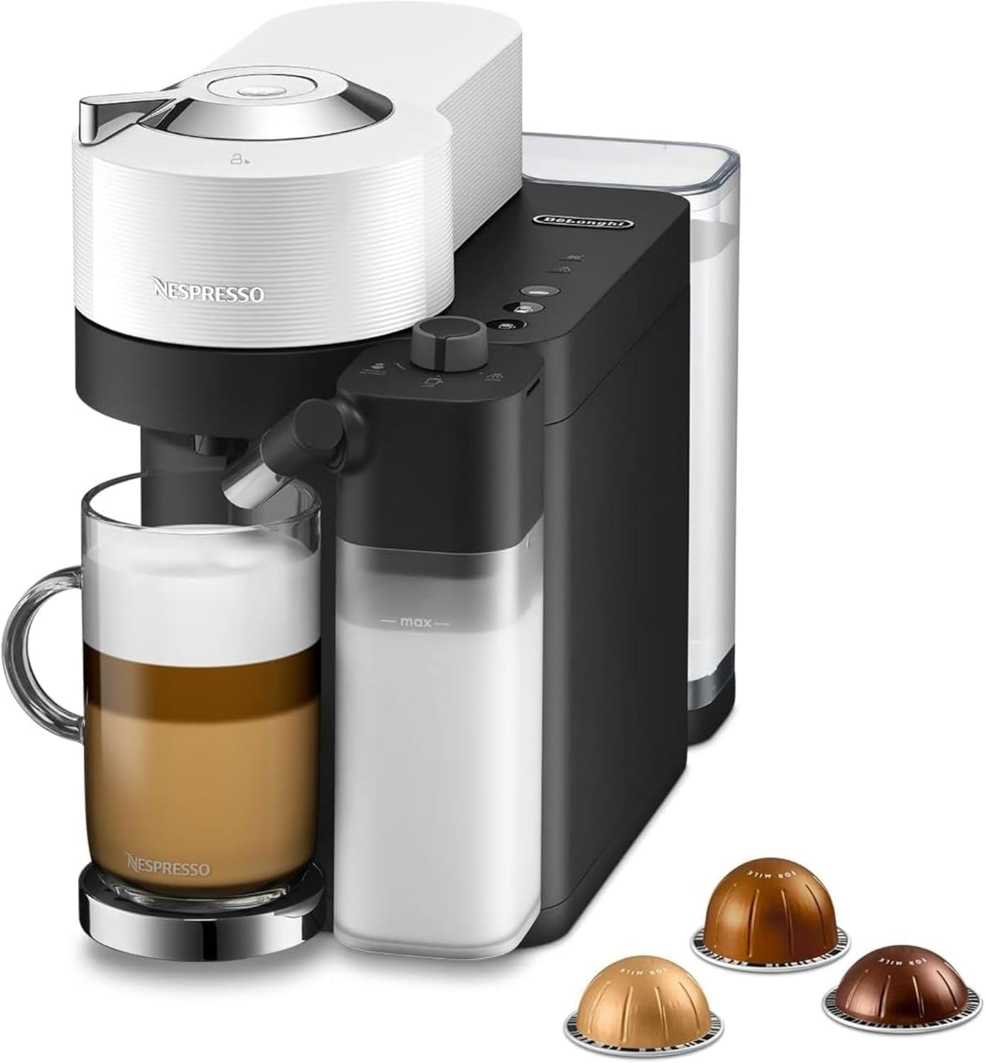 De'Longhi Nespresso Vertuo Lattissima ENV300.W, Automatic Coffee Machine with Automatic Milk Frother, Single-Serve Capsule Coffee Machine, 5 Cup Sizes, 1500W, Matt White &amp; Glossy
