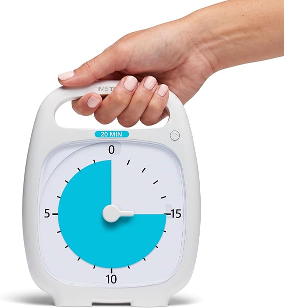 TIME TIMER Plus 20 Minute Desk Visual Timer - Countdown Timer with Portable Handle for Classroom, Office, Homeschooling, Study Tool with Silent Operation (White)
