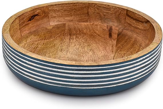 Decorative Bowls Mango Wood for Home Decor Unique Table Centerpieces, Wooden Home Decor Accents for Farmhouse Rustic Style (10" X 10" X 2.5")