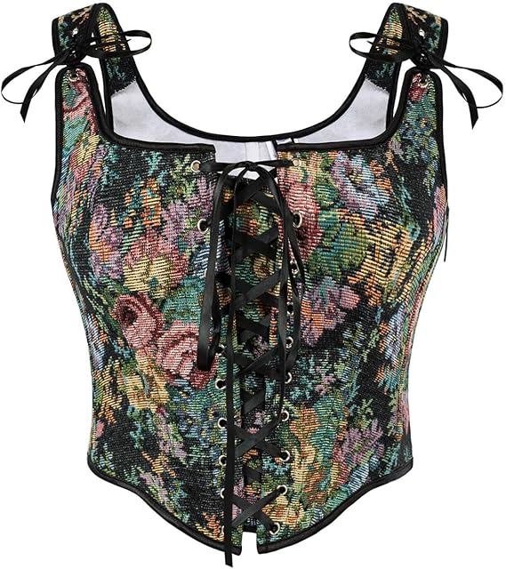 Scarlet Darkness Corset Tops for Women Renaissance Lace Up Floral Bustier