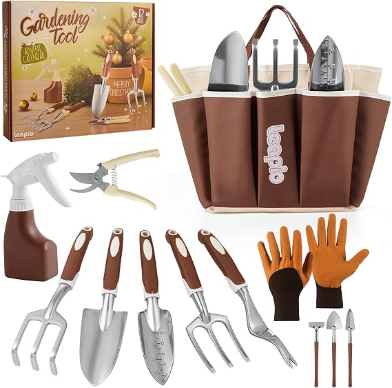 Gardening Gifts for Women Men, 12PCS Heavy Duty Garden Tools Set with Large Garden Bag and Gloves Pruning Shears, Unique Birthday Easter Gardening Gifts for Mom Dad Boyfriend Planting Lovers