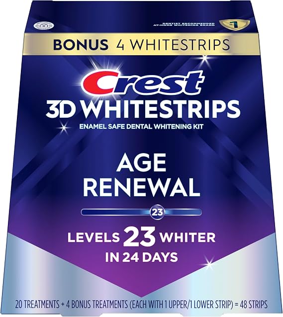 Crest 3D Whitestrips Age Renewal – Teeth Whitening Kit, 24 Treatments (20 + 4 Bonus), Each with 1 Upper/1Lower, 48 Strips – Crest 3DWhite Teeth Whitening Strips