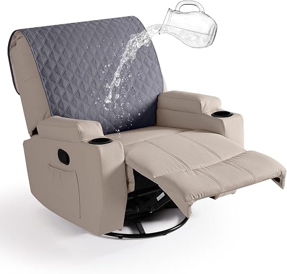 Ruaozz 100% Waterproof Recliner Chair Covers, Upgraded Non Slip Recliner Backrest Cover, Washable Recliner Covers for Reclining Chair with Straps, Headrest Covers for Recliner Chair, Dark Grey