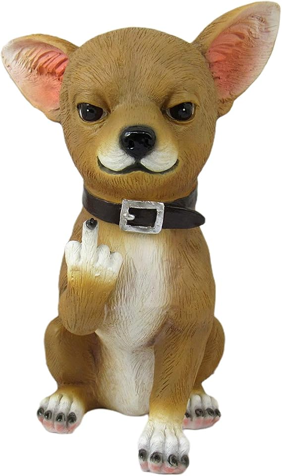 Chihuahua Dog Tabletop Statue, 6.75 Inch Rude Finger Lil Rascal