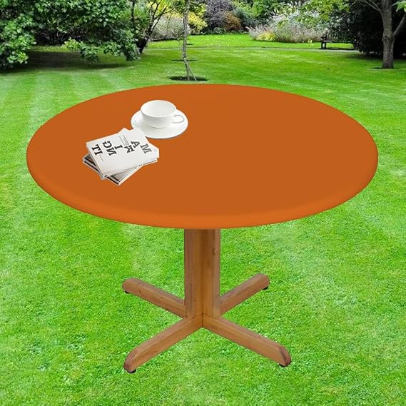 Round Fitted Table Cover Elastic Edged Waterproof Tablecloth Stretch Tablecloths for Outdoor Indoor Use, Chocolate, Fit for Diameter 38.2"-42.1" Round Table