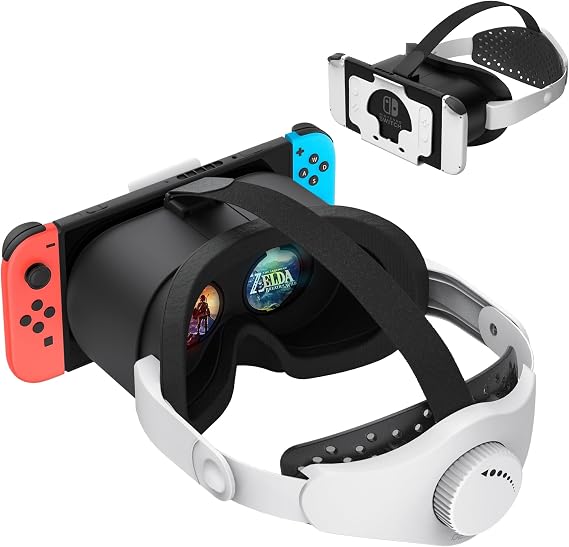 Upgraded VR Headset for Nintendo Switch & Switch OLED Model, Switch VR Virtual Boy Games Glasses with Adjustable HD Lenses and Head Strap with Rotary Button, Labo VR for Switch Accessory(Black&White)