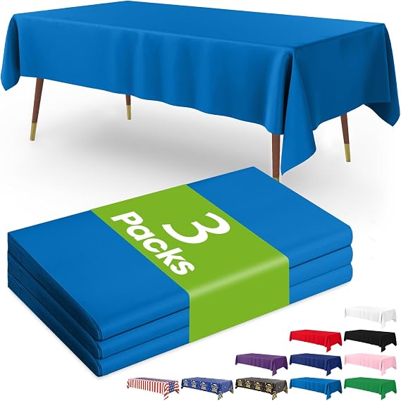 Pureegg Plastic Table Cloth Disposable 54x108 Blue 3Pack