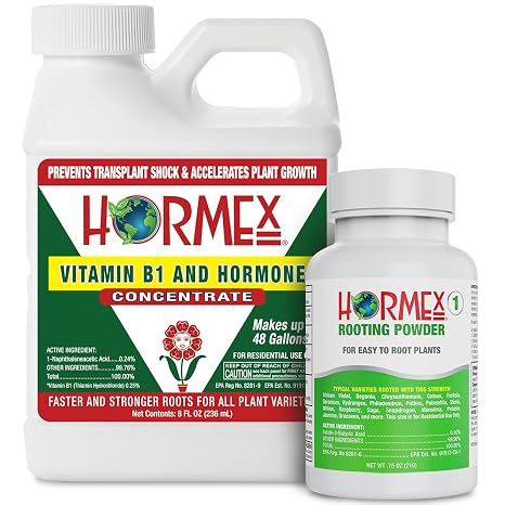 Hormex Rooting Powder #1 & Vitamin B1 Hormone Concentrate Combo - Root Stimulator for Softwood Cuttings & Liquid - Perfect for Hydroponics, House Plants, Gardens, Fruits & Vegetables, 21g & 8oz