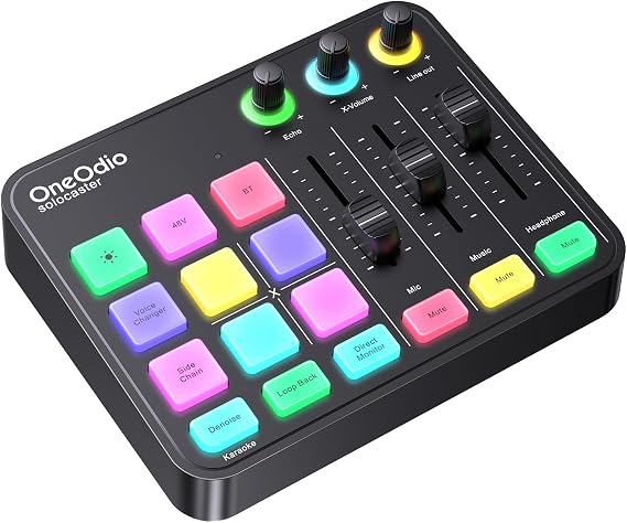 OneOdio Solocaster Gaming Audio Mixer, 5-Channel Interface, 48V XLR