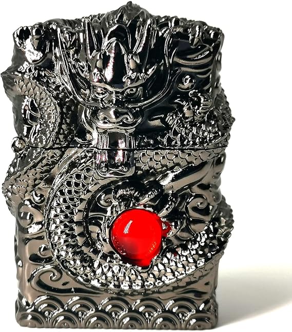 Lighters Carving Dragon Vintage Trench Lighter Reusable Antique Kerosene Grinding Wheel Lighter for Collection-Decorative-Gift-Present (Black)