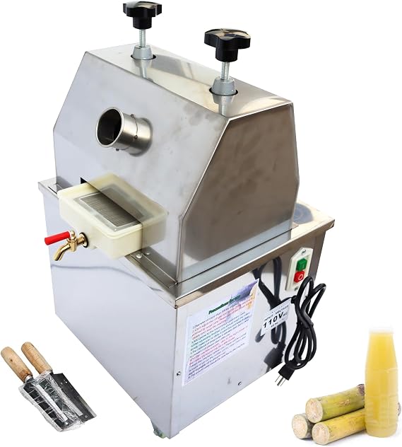 110V 1100W Sugarcane Juicer Vertical Electric Sugarcane Press with 3 Stainless Steel Rollers/High-density Filter/2 Cane Knives 660lb/h Output Sugarcane Squeezer Extractor Machine for Commercial Home