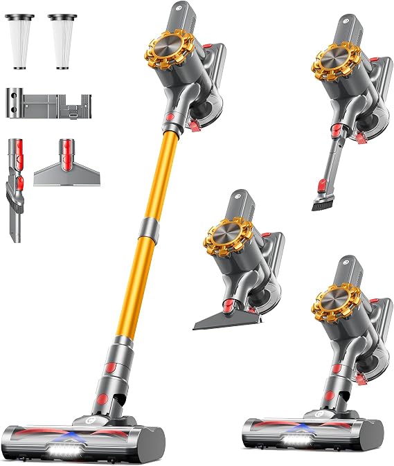 CHEBIO Cordless Vacuum Cleaner, 550W/45Kpa Vacuum Cleaners for Home with LED Display, Anti-Tangle Cordless Stick Vacuum with 65Min, Lightweight Wireless Vacuum for Hard Floors/Carpets/Pet Hair