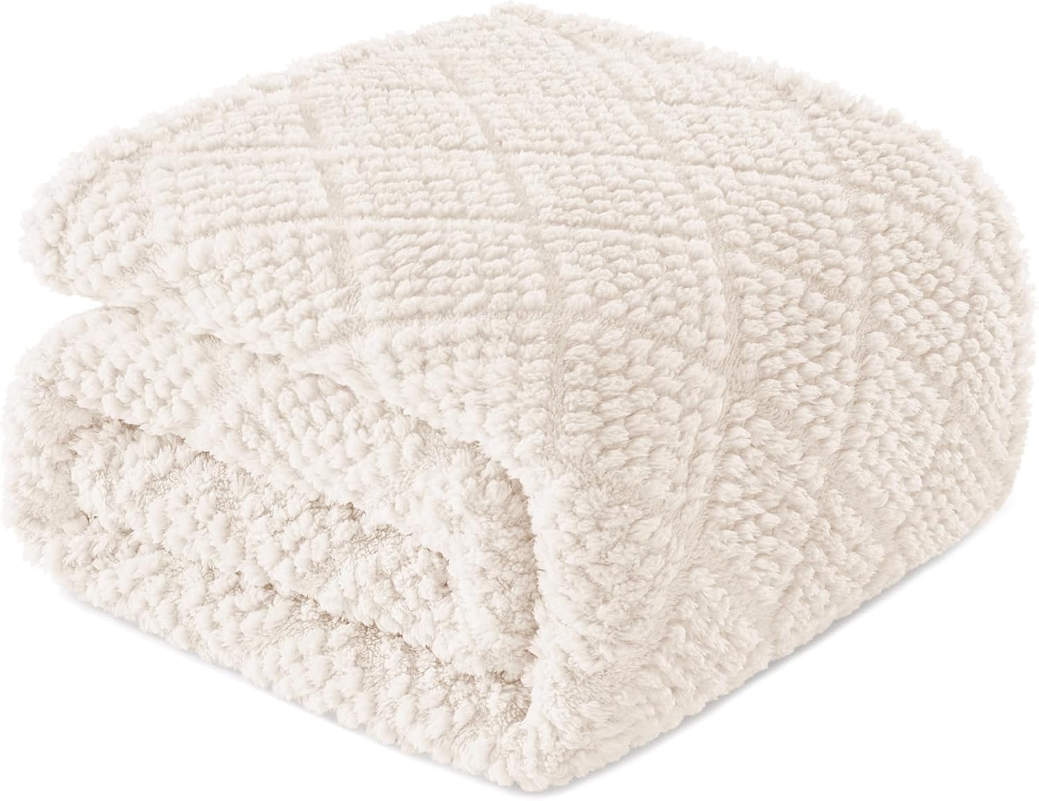 Whale Flotilla Fuzzy Fleece Throw Blanket for Couch, Bed, Soft Fluffy Jacquard Waffle Blankets for All Season, Lightweight and Warm, 50x60 Inch, Ivory