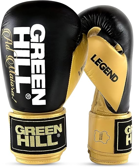 Green Hill Legend Leather Boxing Gloves for Men & Women | Premium leather gloves with wrist support and breathable comfort for boxing, MMA, Muay Thai and kickboxing.