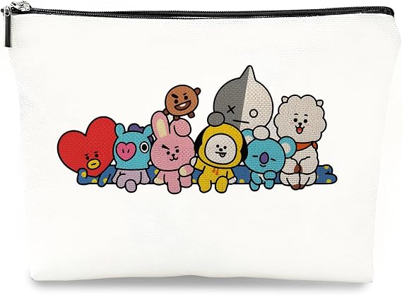 K-POP Characters Makeup Bag, Korean Group Themed Cosmetic Bag, BT Merch Zipper Pouch Bag Music Lover Gift for Women Girls Fans