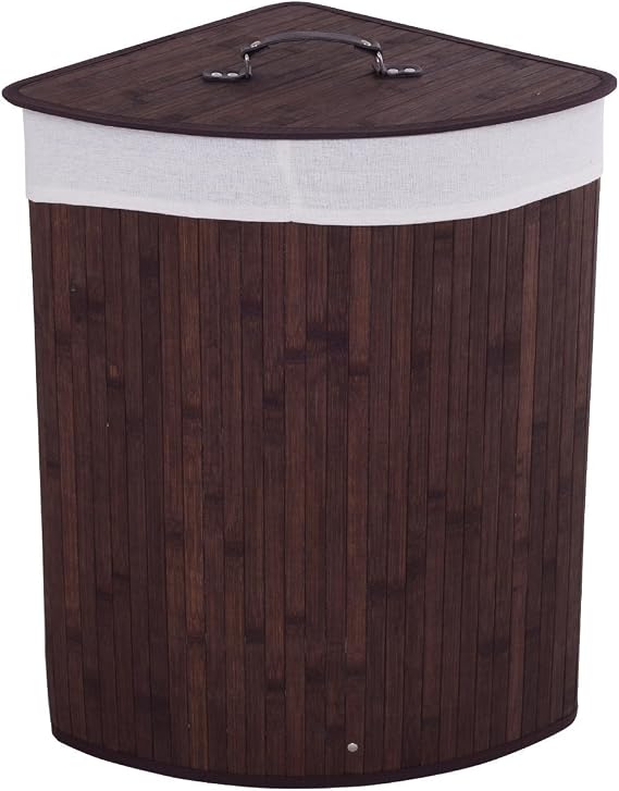 Casart Bamboo Hamper Laundry Basket Folding Double Rectangle Washing Cloth Storage Bag Lid (brown, triangle)
