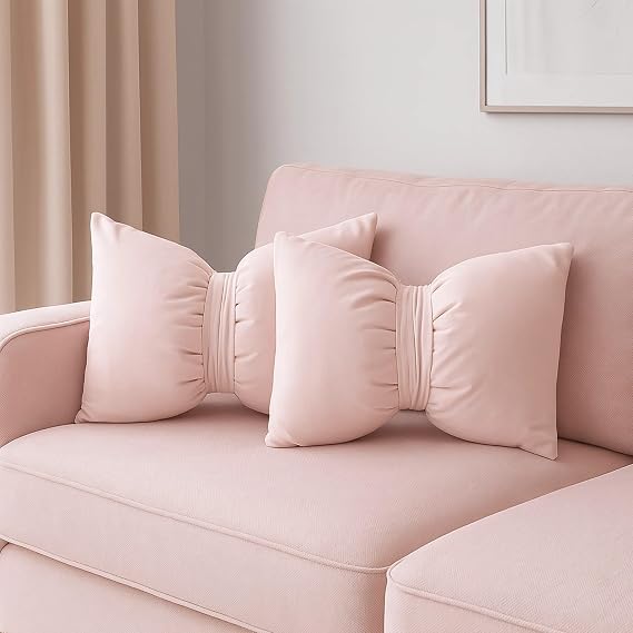 2 Pcs Pink Bow Pillows, 17.7x11.8 Velvet Decorative Throw Pillows, Cute Coquette Support Cushions, Washable Bow-shaped Pillows for Sofa, Bed, Chair, Car