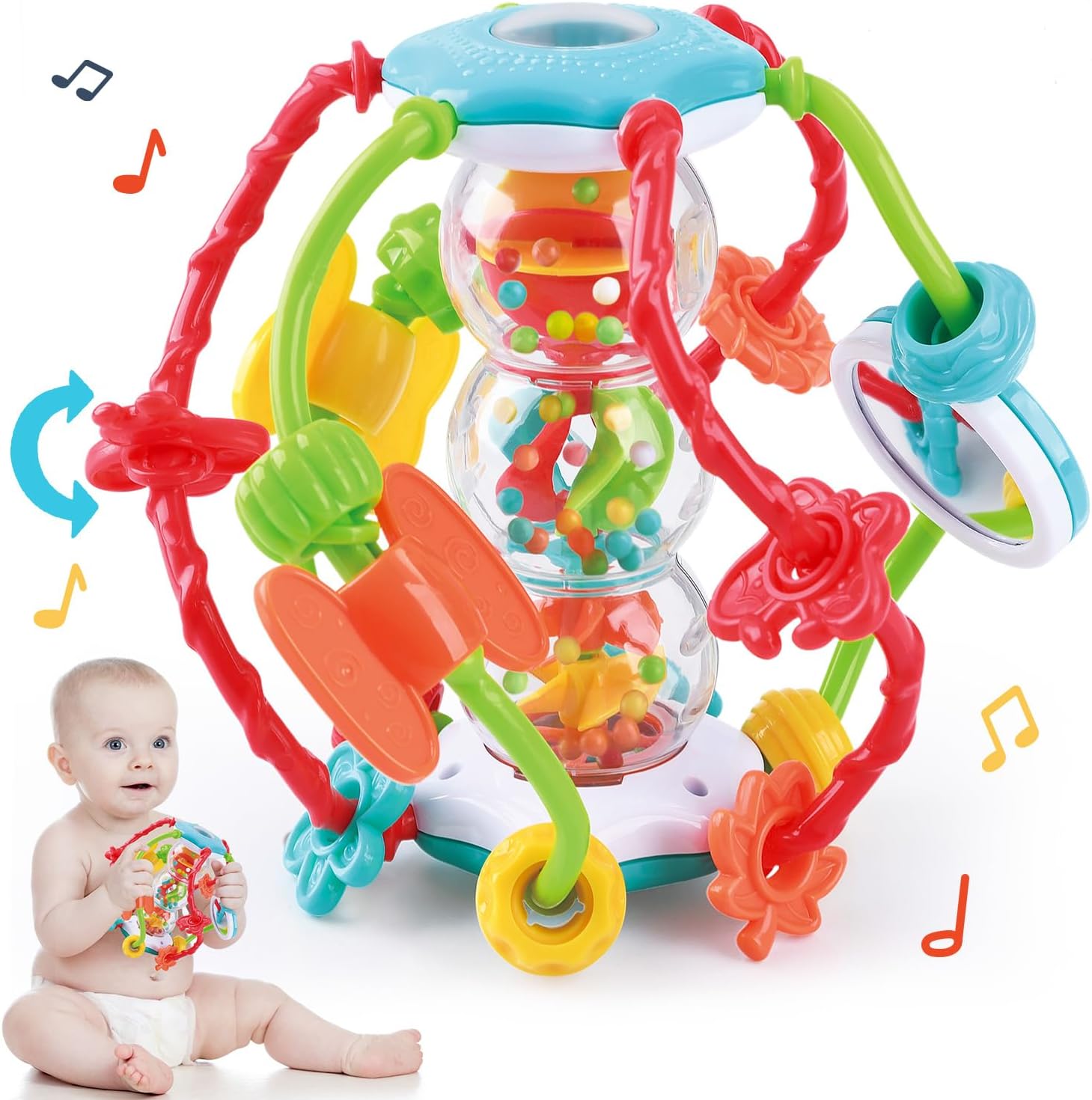 PLAY Baby Rattles 6 to 12 Months - Montessori Baby Toys Rainmaker Infant Toys Developmental Toys for Baby Activity Ball Sensory Toys Shaker Ball for Babies Boys Girls Toddler Gift