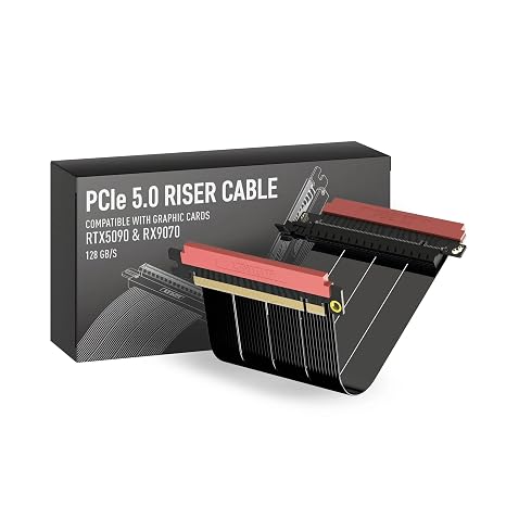 LINKUP - AVA5 PCIE 5.0 Riser Cable | RTX5090 RX9070 GPU Ready | x16 128GB/s Speed | Compatible with PCIe 4.0 | Designed for ITX | Double Reverse, Black 18cm (Total Length 20cm)