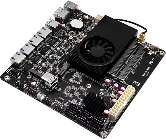 N6005 NAS Motherboard 6 Bay, 4 x i226V 2.5GbE LAN Mini PC ITX Mainboard, Barebone No RAM No SSD, 2 x DDR4, 2 x NVMe Slot, HD + DP 4K Dual Display, DC 19V