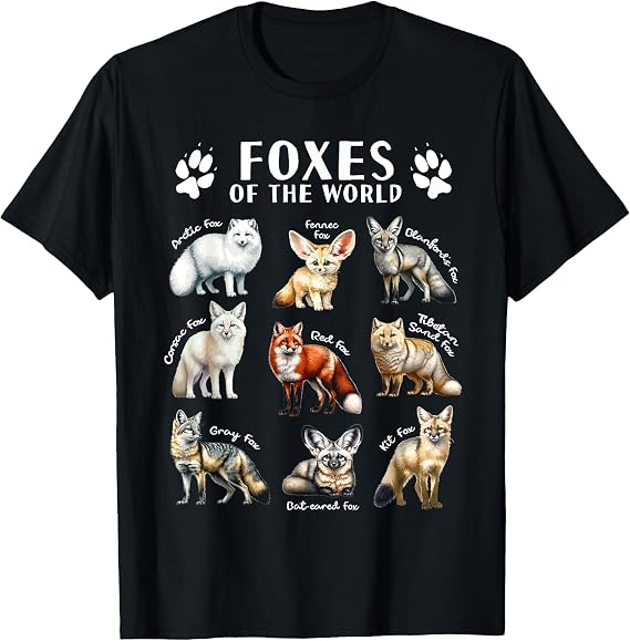 Foxes of the World Educational Collection Fox Types Animal T-Shirt